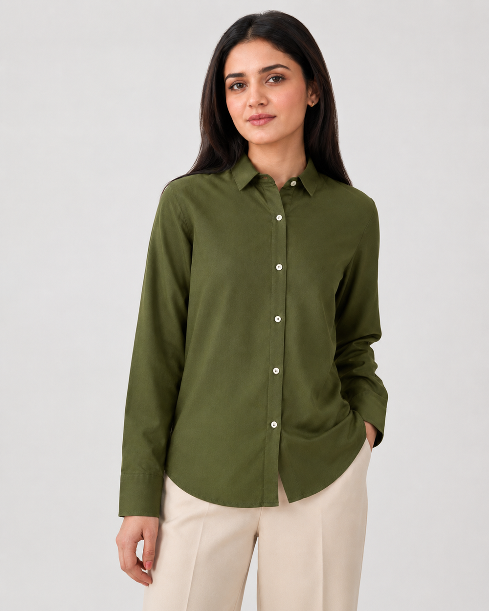 Women’s Cotton Button Down Shirt - Olive Green