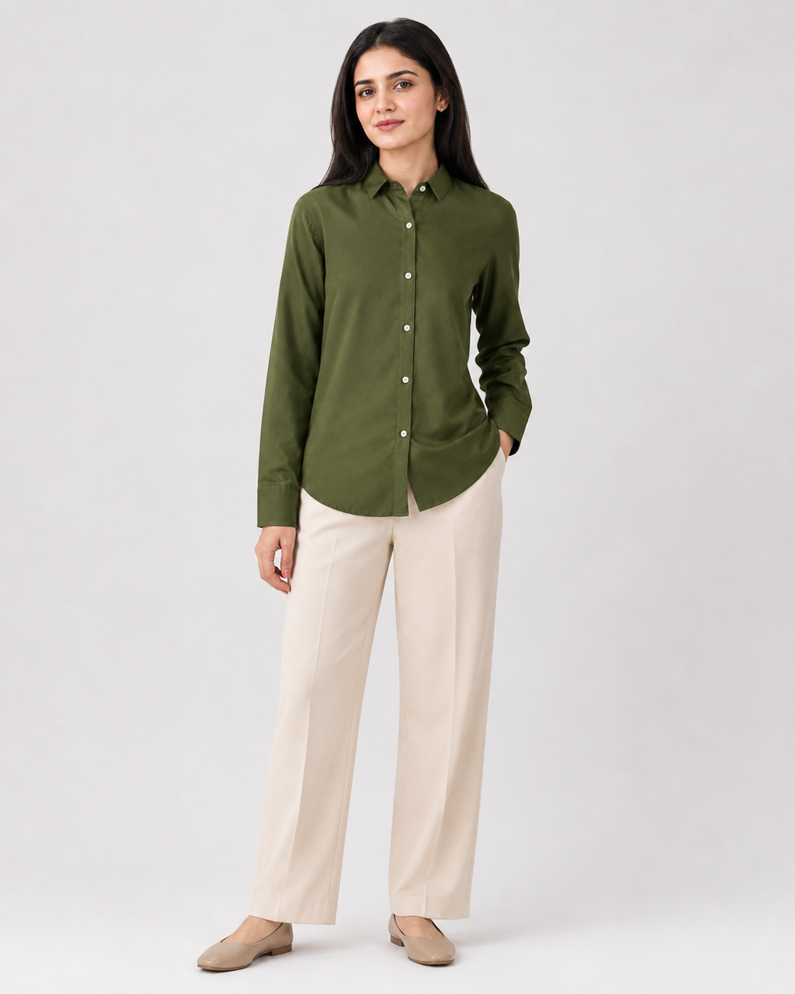 Women’s Cotton Button Down Shirt - Olive Green
