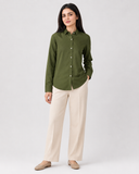 Women’s Cotton Button Down Shirt - Olive Green