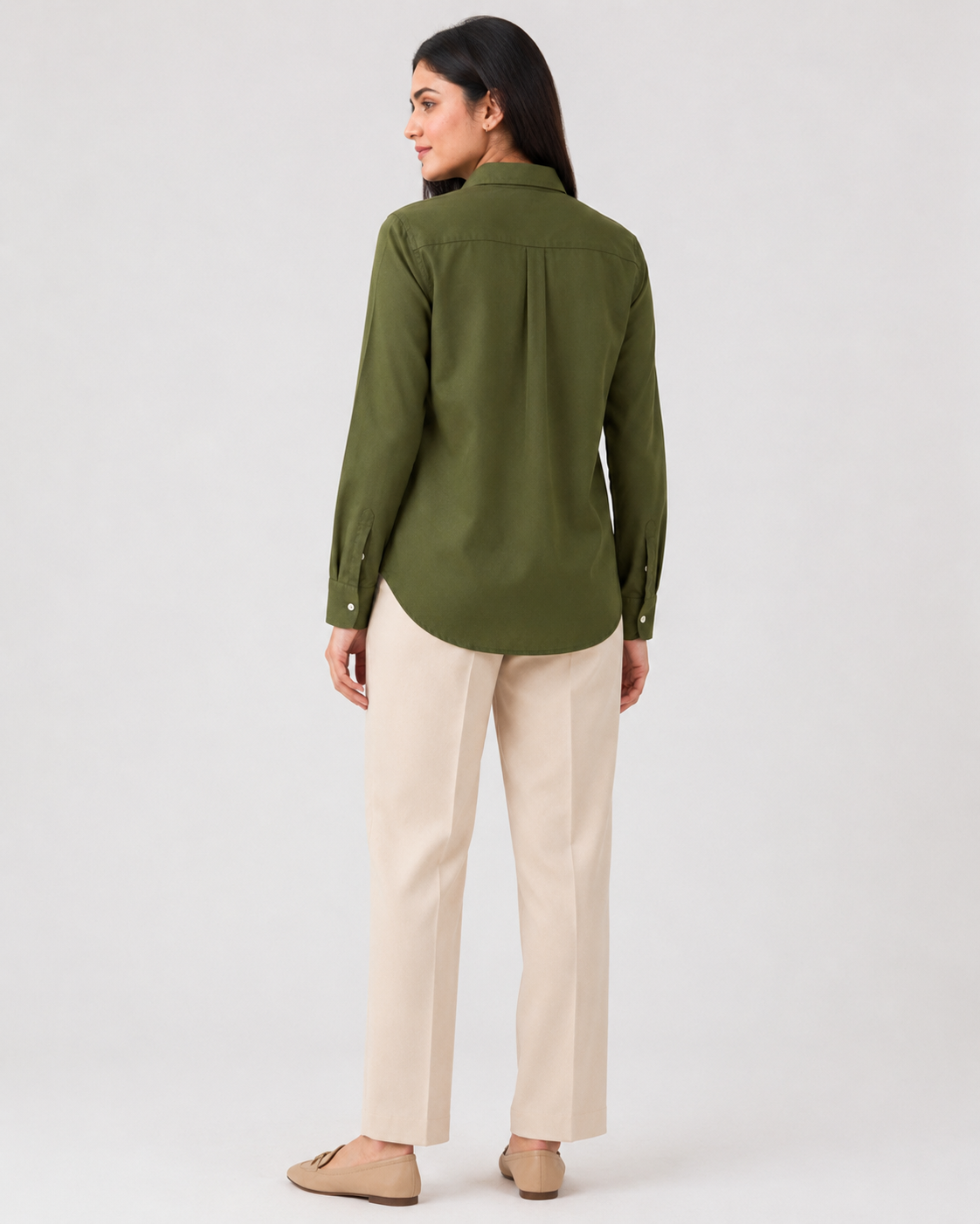 Women’s Cotton Button Down Shirt - Olive Green