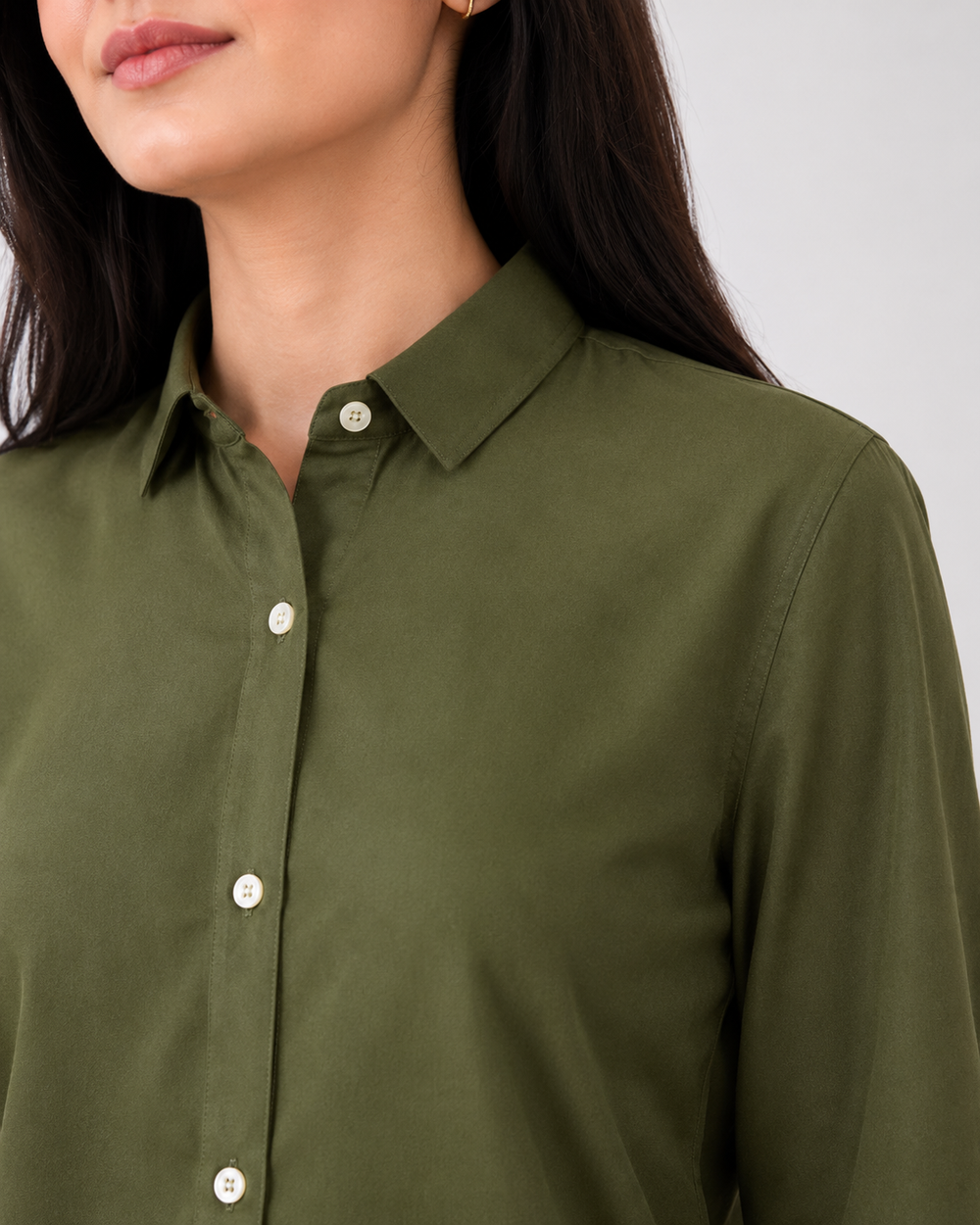 Women’s Cotton Button Down Shirt - Olive Green
