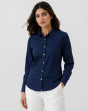 Women’s Cotton Button Down Shirt - Navy Blue