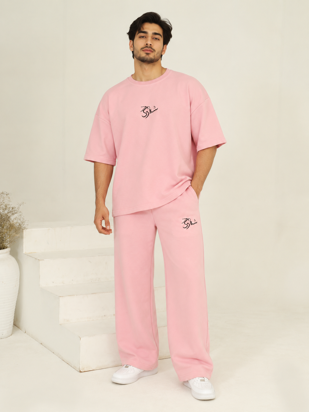 Men's Oversized Co-Ord Set – Pink | Burraq