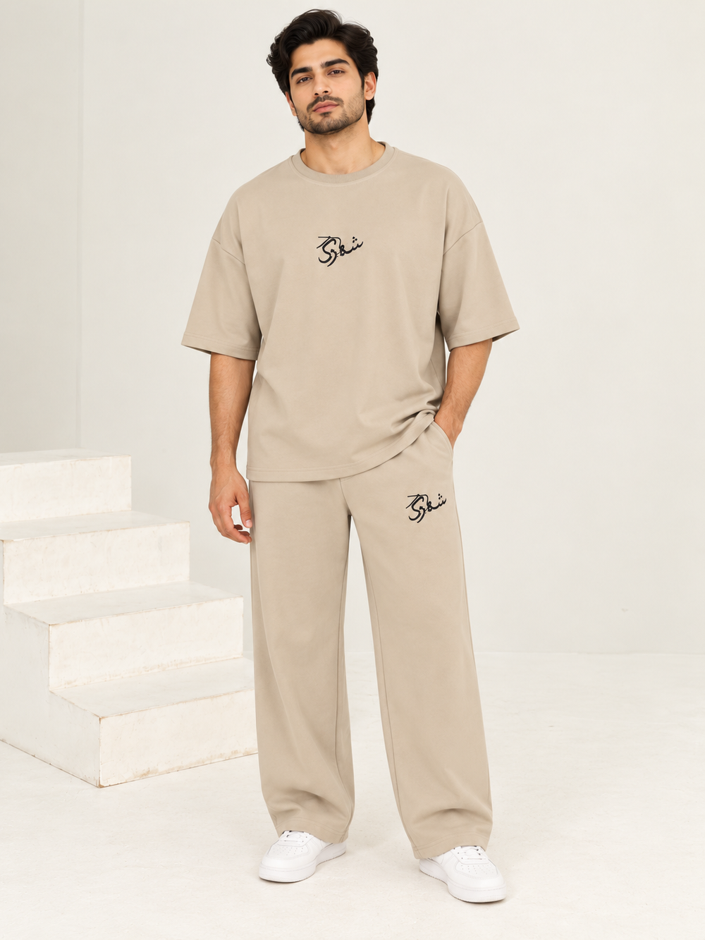 Men's Oversized Co-Ord Set – Beige | Burraq
