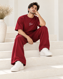 Men's Oversized Co-Ord Set – Maroon | Burraq