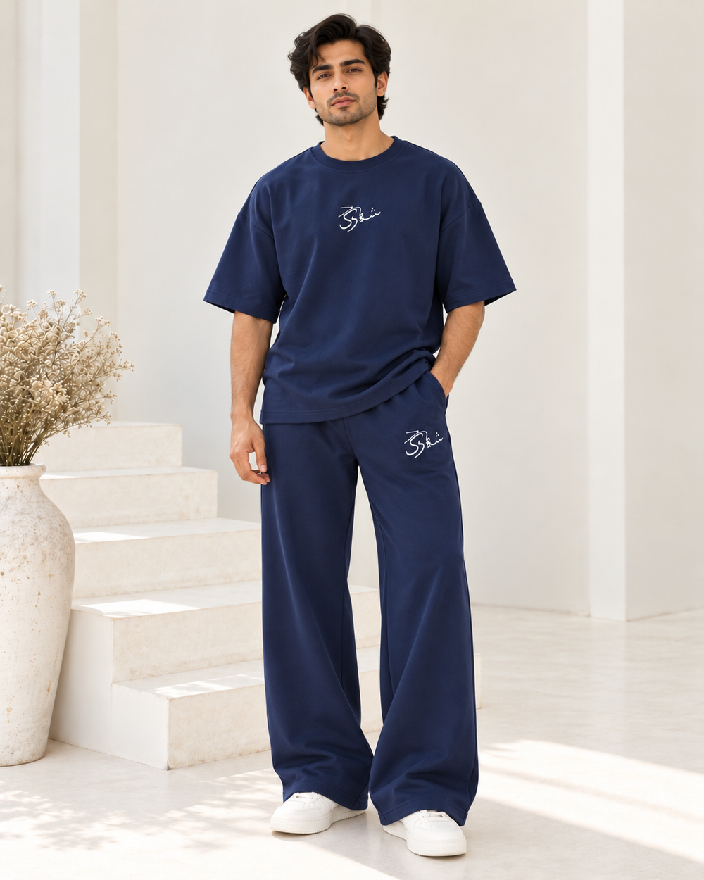 Men's Oversized Co-Ord Set – Navy Blue | Burraq