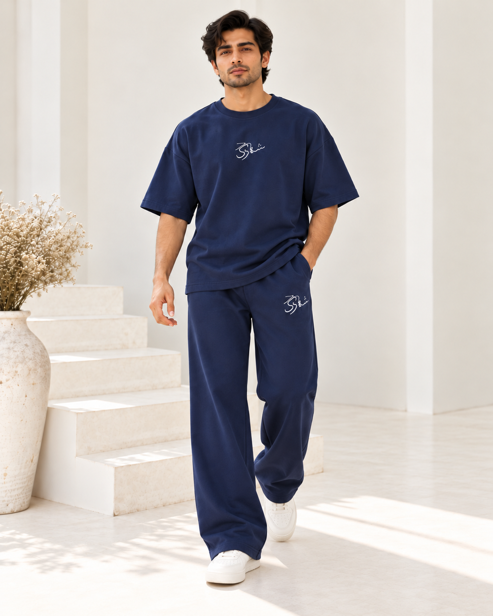 Men's Oversized Co-Ord Set – Navy Blue | Burraq
