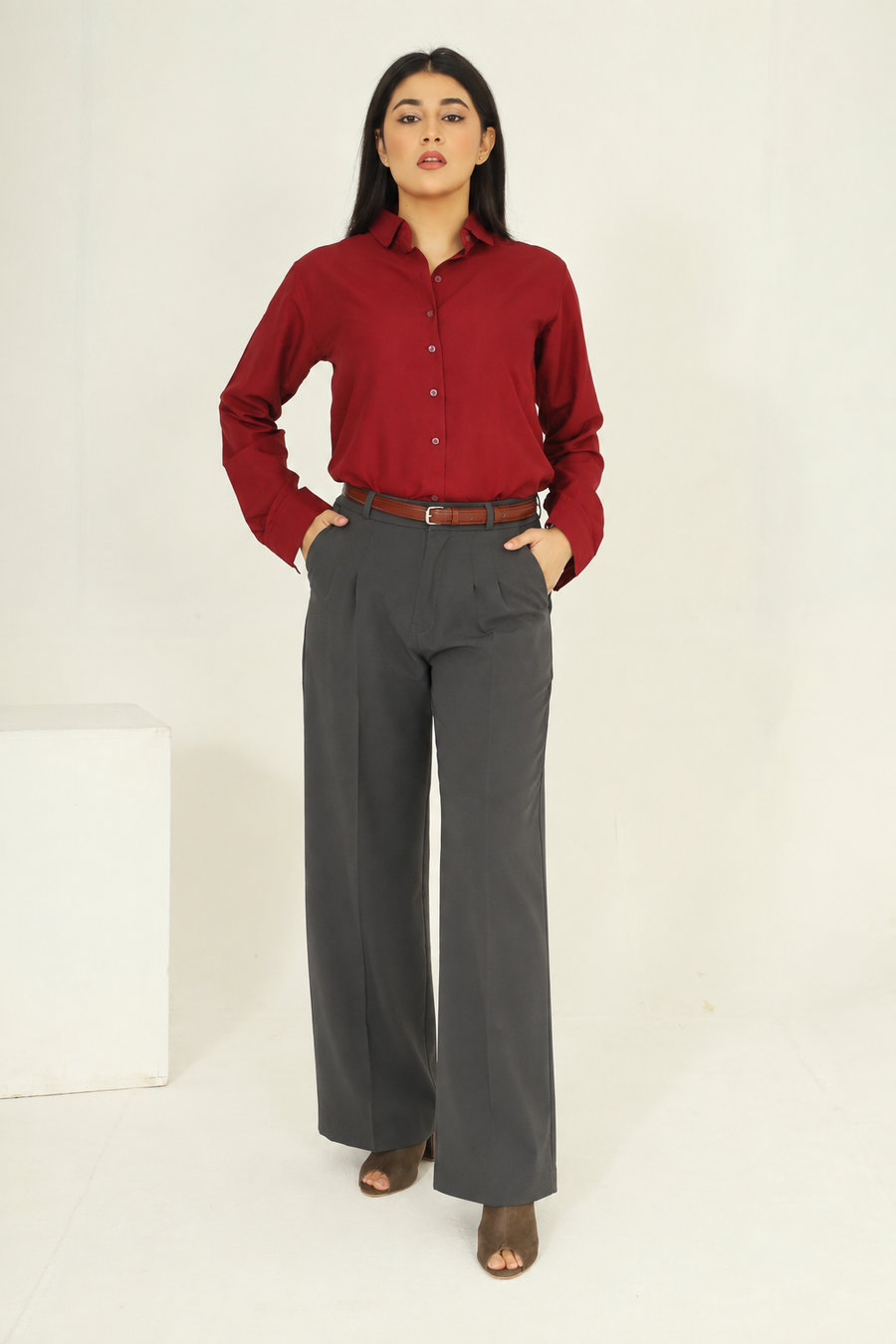 Tailored Wide Leg Pants - Dark Gray