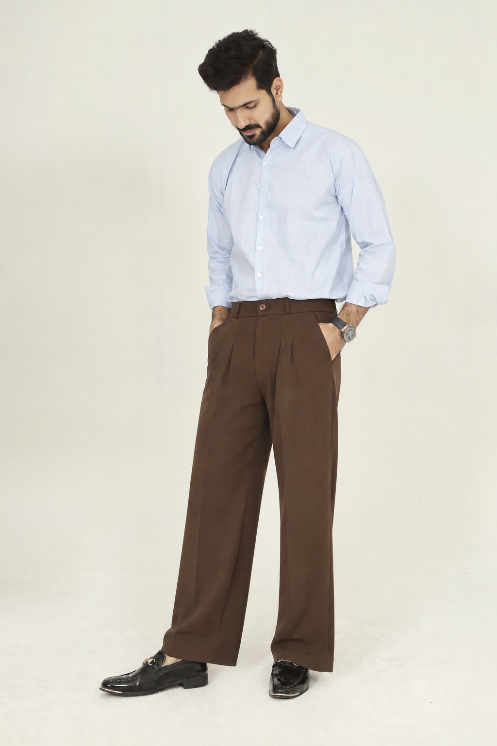 Mens Tailored Wide Leg Pants - Brown
