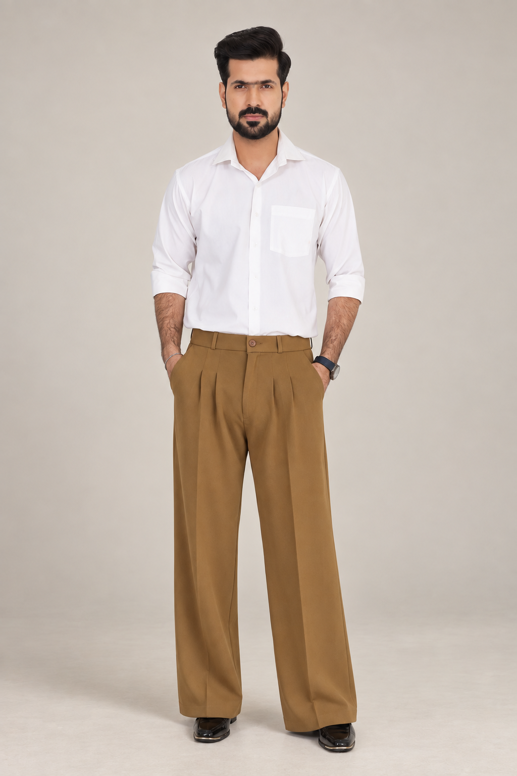 Mens Tailored Wide Leg Pants - Golden Brown