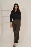 Tailored Wide Leg Pants - Olive Green