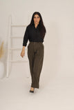 Tailored Wide Leg Pants - Olive Green