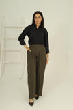 Tailored Wide Leg Pants - Olive Green