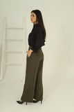 Tailored Wide Leg Pants - Olive Green
