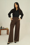 Tailored Wide Leg Pants - Brown
