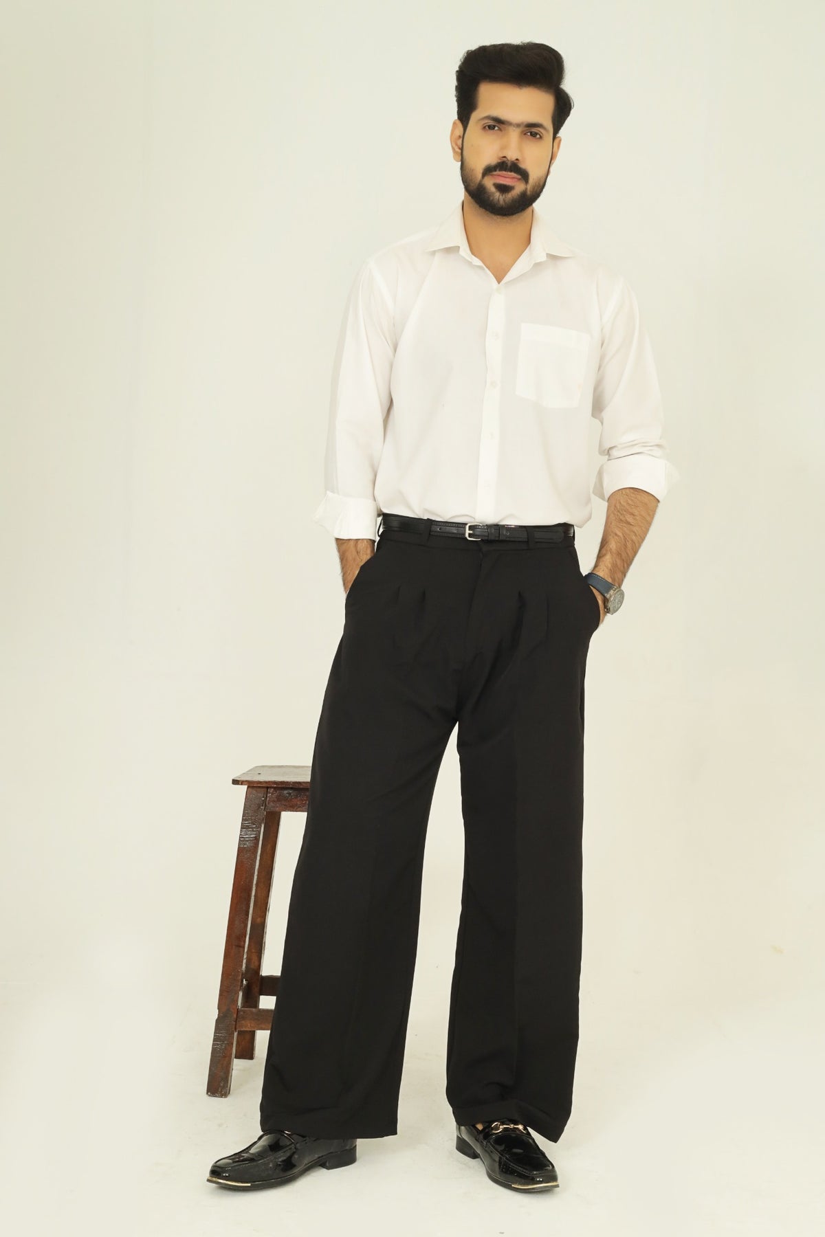 Mens Tailored Wide Leg Pants - Black
