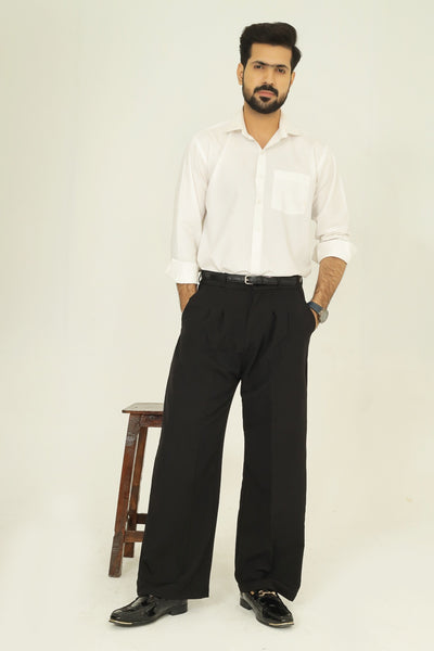 Mens Tailored Wide Leg Pants - Black