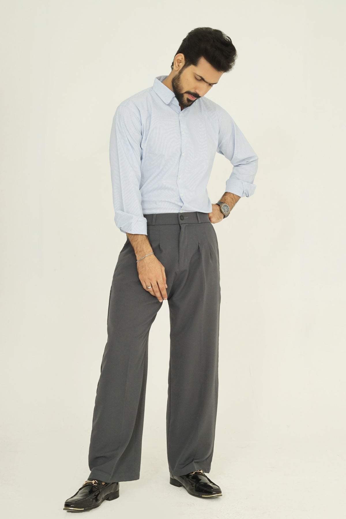 Mens Tailored Wide Leg Pants - Dark Gray