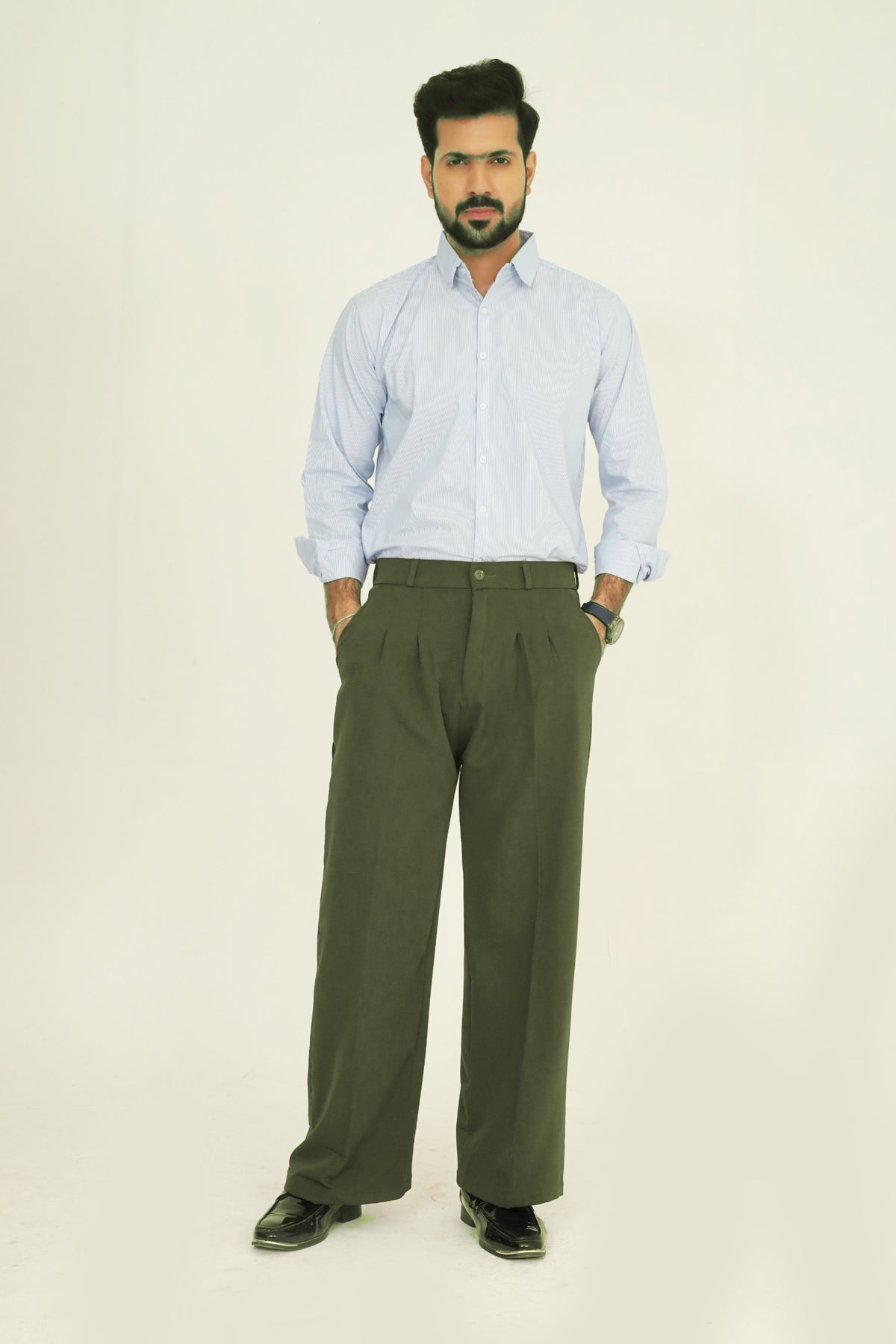 Mens Tailored Wide Leg Pants - Olive Green
