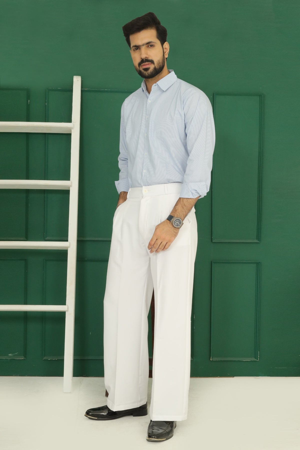 Mens Tailored Wide Leg Pants - Pure White