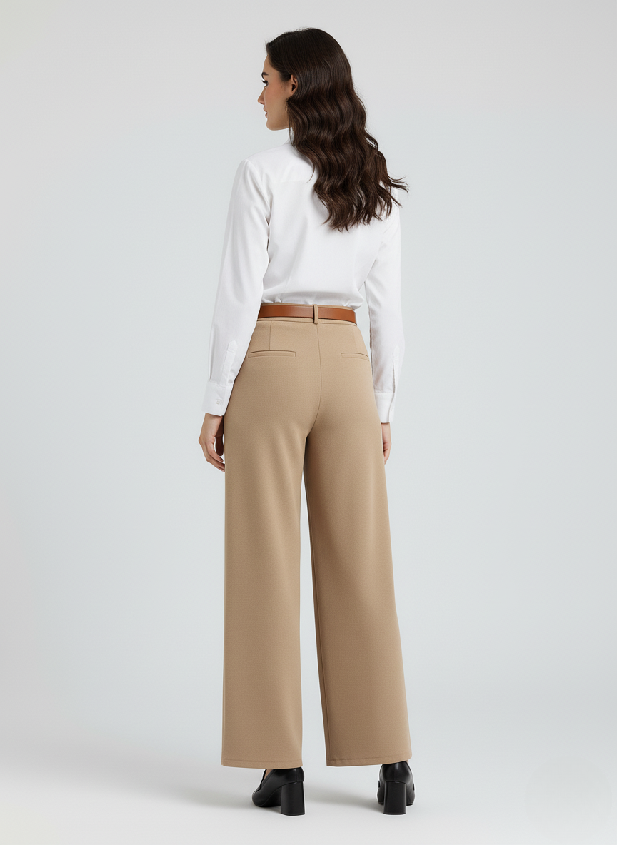 Tailored Wide Leg Pants - Khaki