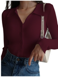 Maroon V Neck Knit Shirt Full Button - Full Sleeves