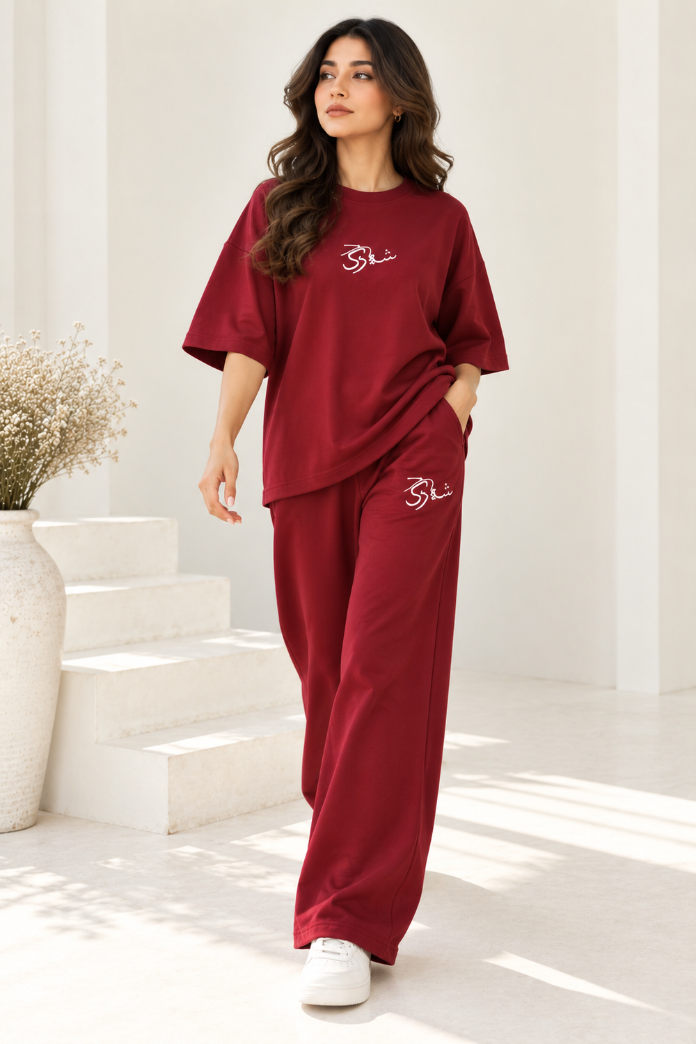 Women’s Oversized Co-Ord Set – Maroon | Burraq