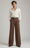Mens Tailored Wide Leg Pants - Brown