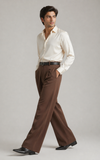 Mens Tailored Wide Leg Pants - Brown