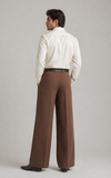 Mens Tailored Wide Leg Pants - Brown