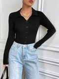Black V Neck Knit Shirt - Full Sleeve
