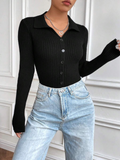 Black V Neck Knit Shirt - Full Sleeve