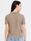 Beige Ribbed Polo - Half Sleeves