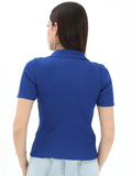 Blue Ribbed Polo  Half Sleeves