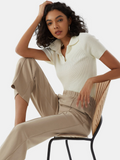 White Ribbed Polo  Half Sleeves