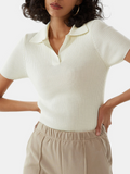 White Ribbed Polo  Half Sleeves