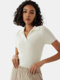 White Ribbed Polo  Half Sleeves