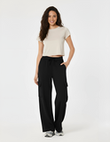 PURE BLACK HIGH WAISTED CARGO SWEATPANT