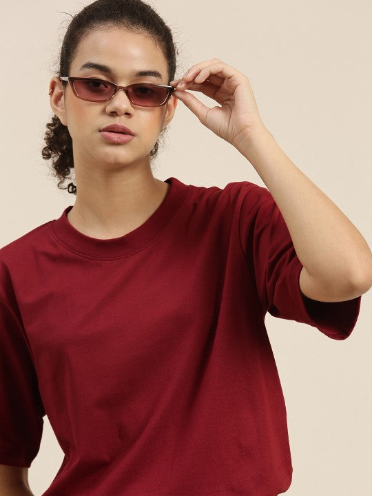 Maroon Drop Shoulder Oversize T Shirt