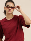 Maroon Drop Shoulder Oversize T Shirt
