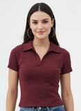 Maroon Ribbed Polo Half Sleeves