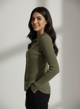 Green Full Button V Neck Knit Shirt - Full Sleeve