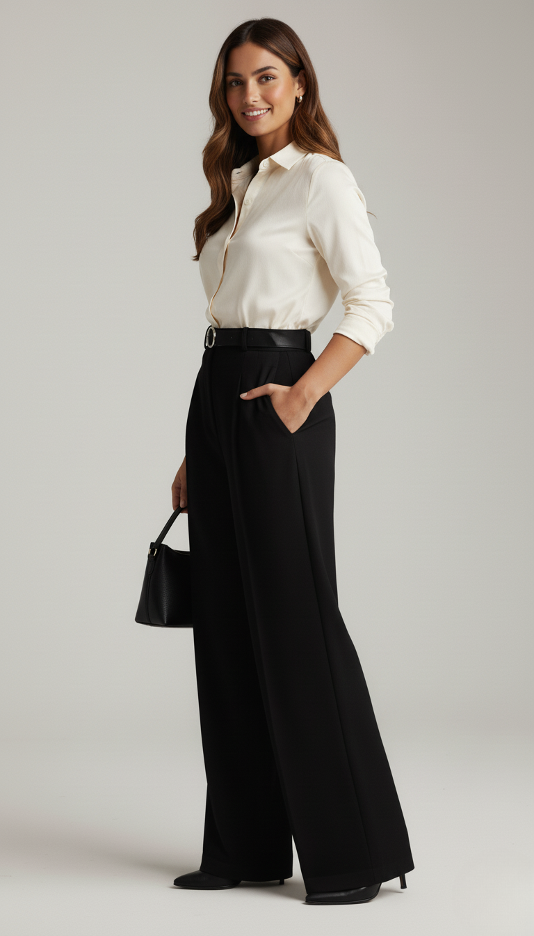 Tailored Wide Leg Pants - Black