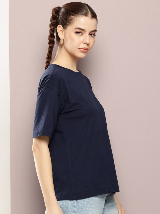 Navy Blue Drop Shoulder Oversize T Shirt