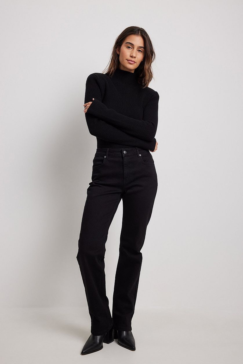 Premium Black Mid Waist Straight Jeans