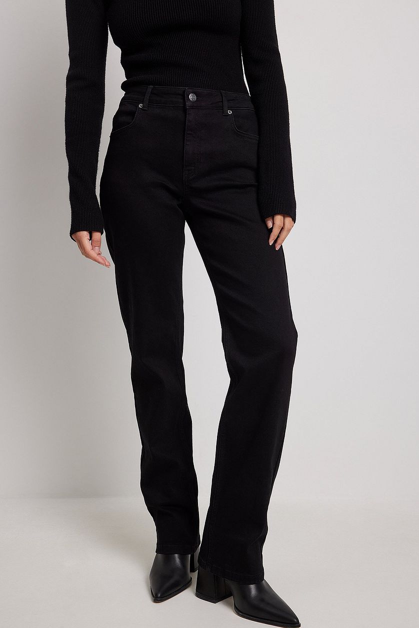 Premium Black Mid Waist Straight Jeans