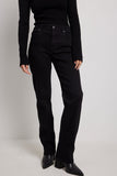 Premium Black Mid Waist Straight Jeans