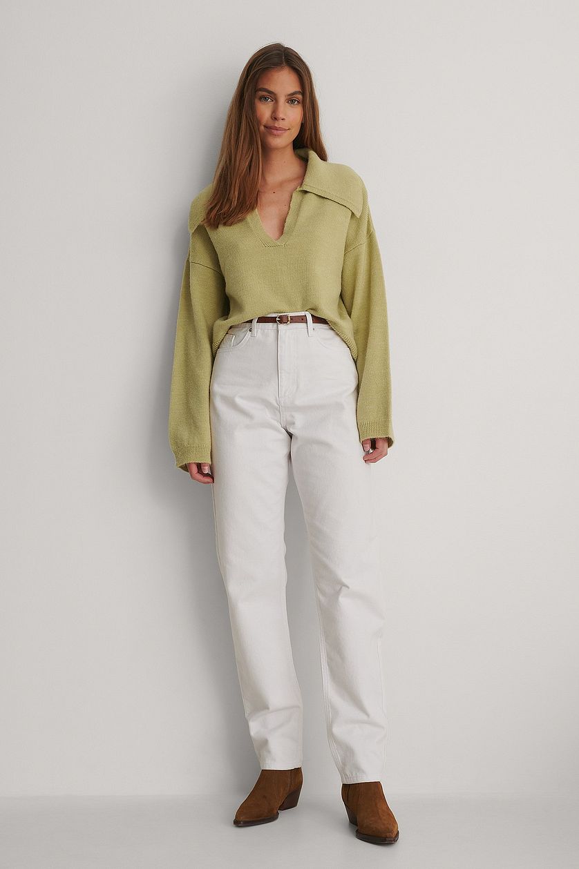 Loose Fit  Straight Jeans - White