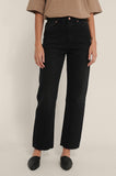 Straight High Waist Raw Hem Jeans