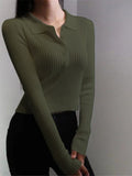 Olive Green V Neck Knit Shirt - Full Sleeve